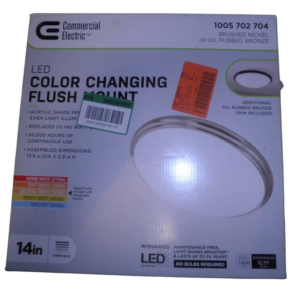 14" Brushed Nickel or Oil-Rubbed Bronze Selectable LED Flush Mount (PARTS USE) - Picture 4 of 8